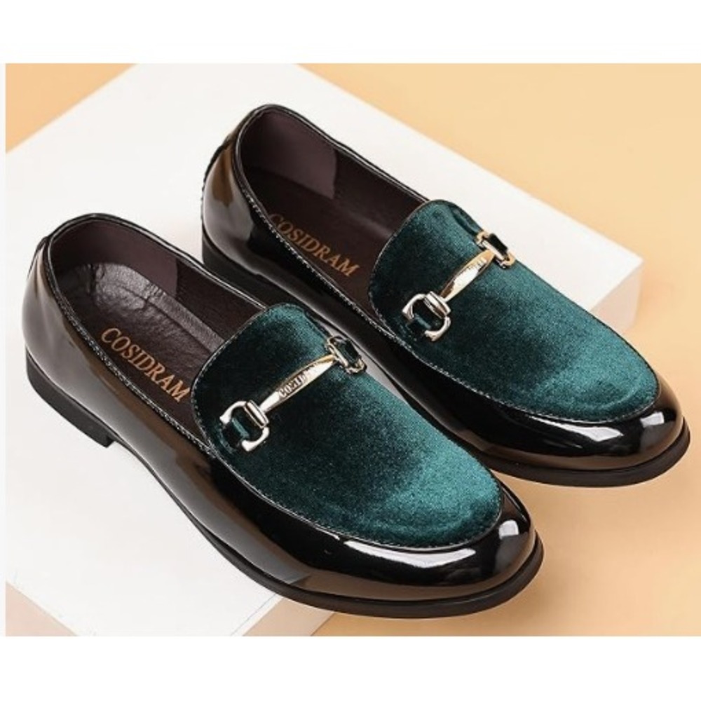 COSIDRAM Loafers Dress Shoes Velvet Patent Leather Size 12 Black Green Velvet
